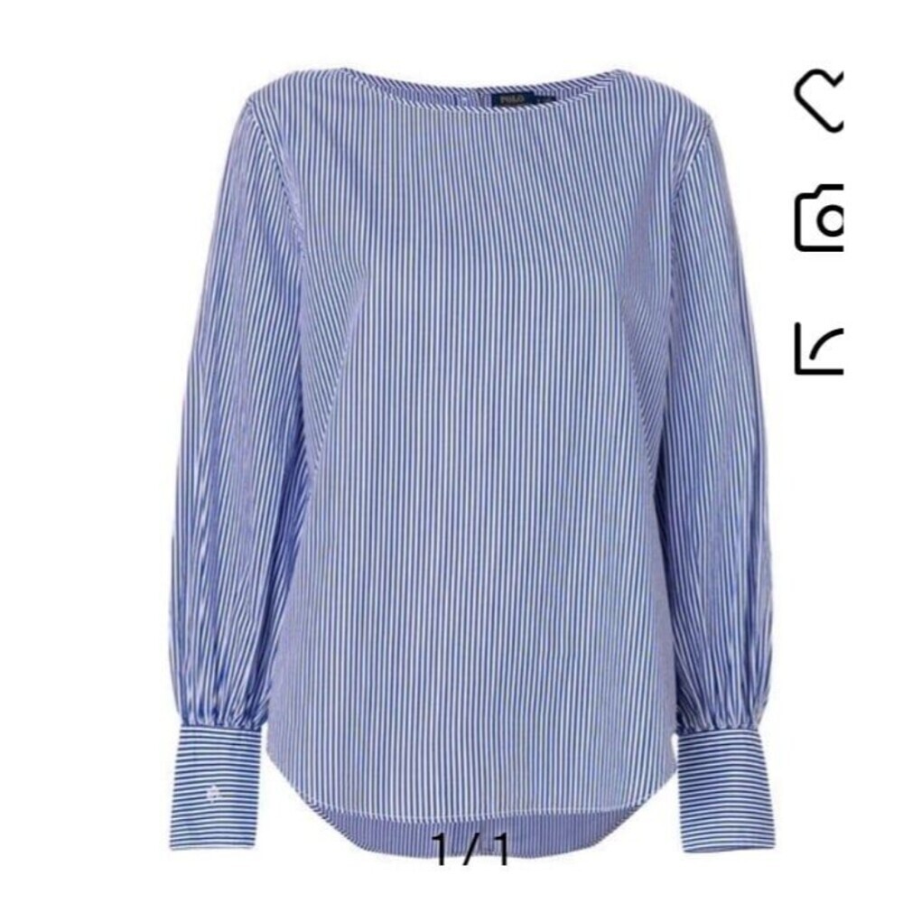 Polo Ralph Lauren Striped Lon Sleeve Blue & White Classic Blouse Relaxed Size M